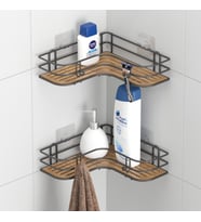 TEKNOTEL YAPIŞKANLI KANCALI 2 ADET BANYO KÖŞE RAFI SİYAH ST278