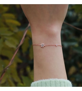 Kar Tanesi Zirkon Taşlı Mine İşli Rose Gold Kaplama Gümüş Bileklik