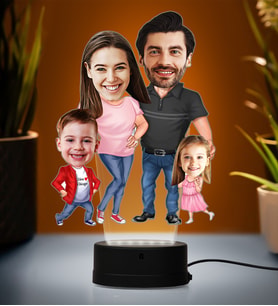 Doğum Günü Hediyesi,Sevgiliye Hediye, Kişiye Özel Fotoğraflı En Mutlu Aile Karikatür 3D Led Lamba (Beyaz)