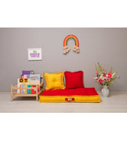 %100 Organik Yatak, Fransız Tarzı El Yapımı Bebek ve Çocuk Yatağı, Dekoratif Minder / Çift Renk Sarı-Kırmızı 60x120x15 cm