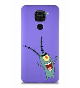 Xiaomi Redmi Note 9 Soft Premier Kapak Plankton Tasarımlı Silikon Kılıf - Mor (Şeffaf)
