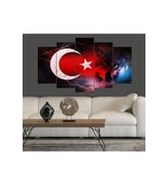 Bozkurt Türk Bayrağı Temalı 5 Parça Mdf Tablo
