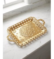 Ecem Büyük Boy Gold Renk Metal Dikdörtgen Tepsi
