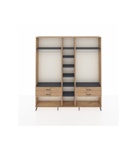 Arges Dolap 10 Raflı 4 Çekmeceli 2 Askılı 220x30x243 Çam-Antrasit/Çam