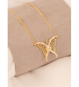925 AYAR GÜMÜŞ SIRA TAŞLI KELEBEK KOLYE (Gold)