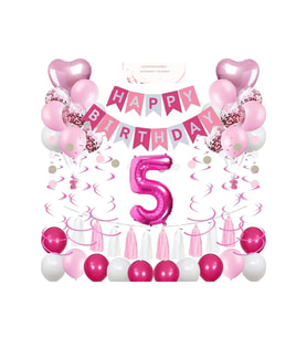 Pembe Ve Beyaz 5 Mutlu Doğum Günü Balonlar