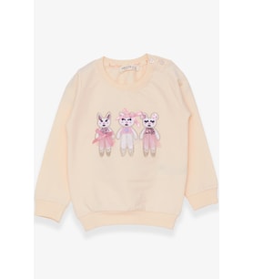 Breeze Kız Çocuk Sweatshirt Hayvancık Baskılı 1.5-5 Yaş, Krem