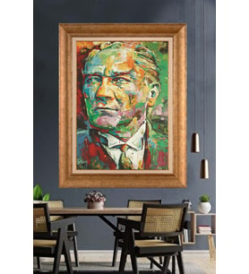 Altın Varaklı Çerçeveli Paspartulu Atatürk Tablo nh382 (Gold)