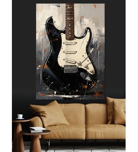 Duvara Yaslı Elektro Gitar Dekoratif Kanvas - Mdf Ahşap Tablo
