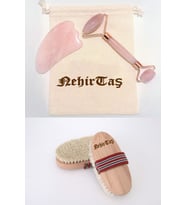 Doğal At Kılı Fırça, Rose Quartz Face Roller & Gua Sha Nehirtaş Bakım Seti