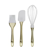 Okyanus Home Gold Saplı - Beyaz Silikon Spatula, Silikon Fırça  ve Silikon Çırpıcı 3'lü Set