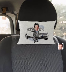 BK Gift Kişiye Özel Plakalı Erkek Ford Kuga Karikatürlü Dikdörtgen Araç Koltuk Yastığı-1
