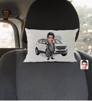 BK Gift Kişiye Özel Plakalı Erkek Ford Kuga Karikatürlü Dikdörtgen Araç Koltuk Yastığı-1