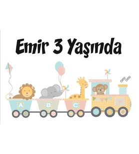 Tren ve Hayvanlar Temalı Doğum Günü Afişi 35X50 cm