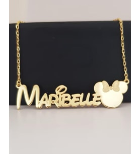 Kişiye Özel Minnie Mouse Detaylı İsim Kolye 925K Gümüş (Gold)