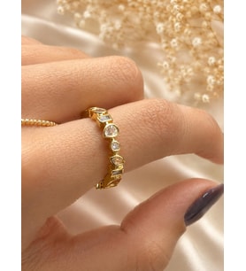 Taşlı Damla Gold Yüzük