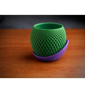 3D Baskı Küre Saksı - Kafes Dokulu İki Parçalı Dekoratif Saksı - Yeşil-Mor