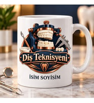 Diş Teknisyeni Kupa Bardak Diş Modeli ve Ölçüm Aleti Desenli