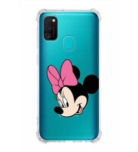 Samsung Galaxy M21  Köşe Korumalı Antişok Kapak Minnie Mouse Tasarımlı Şeffaf  Kılıf