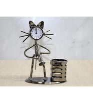 Metal Saksafon Çalan Kedi Müzisyen Saat Ve Kalemlik Alk4346