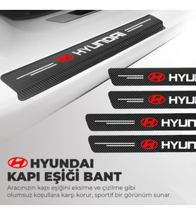 Hyundai Logolu Karbon Kapı Eşiği Koruyucu Bant Folyo 4'lü Set