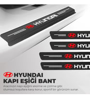 Hyundai Logolu Karbon Kapı Eşiği Koruyucu Bant Folyo 4'lü Set