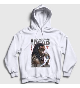 Presmono Unisex Beyaz Fight Michonne The Walking Dead Kapüşonlu Sweatshirt 399760tt