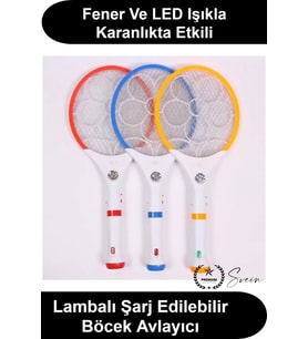 Şarjlı Sivrisinek Öldürücü Raket El Fenerli LED Işıklı Elektrikli Sinek Haşere Savar Yüksek Voltajlı