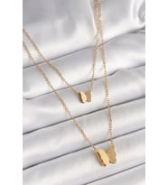 316L Çelik Gold Renk 2'Li Simli Kelebek Model Kadın Kolye