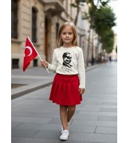 Çocuk Pamuklu Atatürk ve İmza Baskılı Uzun Kollu T-shirt (Beyaz)
