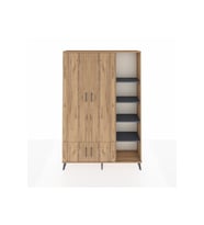 Arges Dolap 6 Raflı 4 Kapaklı Tek Askılı 132x30x195 Çam-Çam/Antrasit