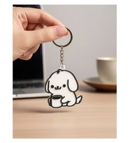 Kahve İçen Köpek Figürlü Anahtarlık
