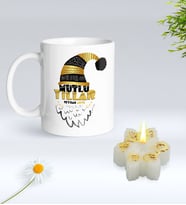 Yılbaşı Hediyesi BK Gift Kişiye Özel Yeni Yıl Tasarımlı Beyaz Kupa Bardak ve Kokulu Kar Tanesi Mum Hediye Seti-6, Sevgiliye Hediye, Arkadaşa Hediye