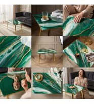 EMERALD – Lüks Geode Epoksi Orta Sehpa 50x70 cm  Altın Detaylı Contemporary Tasarım, Modern Lüks Ev Dekoru (Yeşil-Gold)