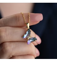 Vaoov 925 Ayar Gümüş Mistik Topaz Taşlı Kelebek Kolye (Gold)