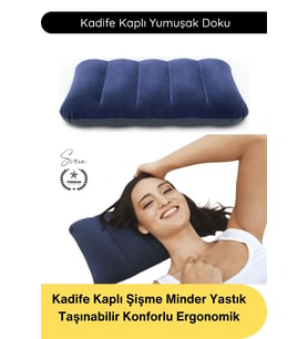 #Yastık Kadife Kaplı Şişme Minder Yastık Taşınabilir Konforlu Ergonomik Kamp Seyahat Oturma Destekli
