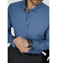 İndigo Yaka Düğmeli Premium Şamre Slimfit Hediye Kutulu Erkek Gömlek