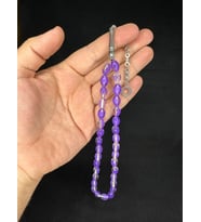 TOZ KEHRİBAR TESBİH MOR RENKLİ BEYZİ KESİM 11MMX7,5MM T-667 (Çok Renkli)