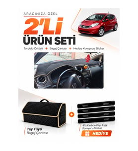 e-biz NİSSAN NOTE E12 (2009-SONRASI) Uyumlu Torpido Örtüsü + Tay Tüyü Çanta - Siyah-Bej - NI011