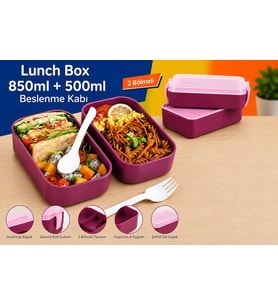 Lexroo DORDOİ ASTRALLİFE 2 Katlı Beslenme Kabı 850 ml + 500 ml Bölmeli Lunch Box Çatal Kaşık Seti