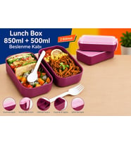 Lexroo DORDOİ ASTRALLİFE 2 Katlı Beslenme Kabı 850 ml + 500 ml Bölmeli Lunch Box Çatal Kaşık Seti