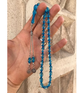 Sürmeli Buz Mavisi Toz Kehribar Tesbih