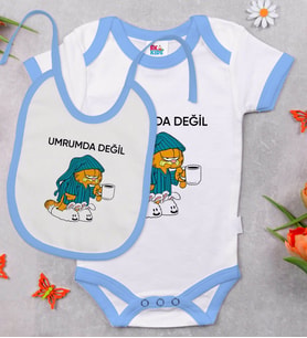 BK Kids Umrumda Değil Tasarımlı Mavi Bebek Body Zıbın ve Mama Önlüğü Hediye Seti-1