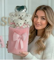 Deluxe Peluş Silindir Kutusuda, Kalpli Balonlu 6’lı Pembe Ayıcık Buketi - Sevgiliye Hediye
