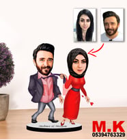 Kisiye Özel Karikatür Tesettürlü Çift, Sevgili Biblo
