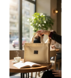 Enoch Kadın El Çantası Kanvas Dokulu Minimalist Kare Formlu Küçük Boy Tote Çanta