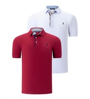 İKİLİ SET T8582 DEWBERRY ERKEK T-SHIRT-BEYAZ-BORDO (Beyaz - Bordo)