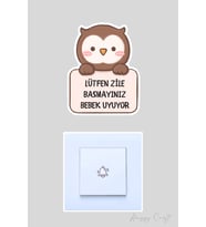 Lütfen Zile Basmayınız Bebek Uyuyor Sevimli Kahve Baykuş Sticker Kapı Zili Etiketi