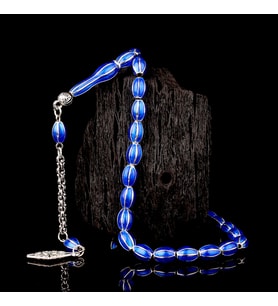 Gece Mavisi Mine İşlemeli Metal 6 Yarma Model Tesbih (Gri)