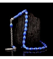 Gece Mavisi Mine İşlemeli Metal 6 Yarma Model Tesbih (Gri)